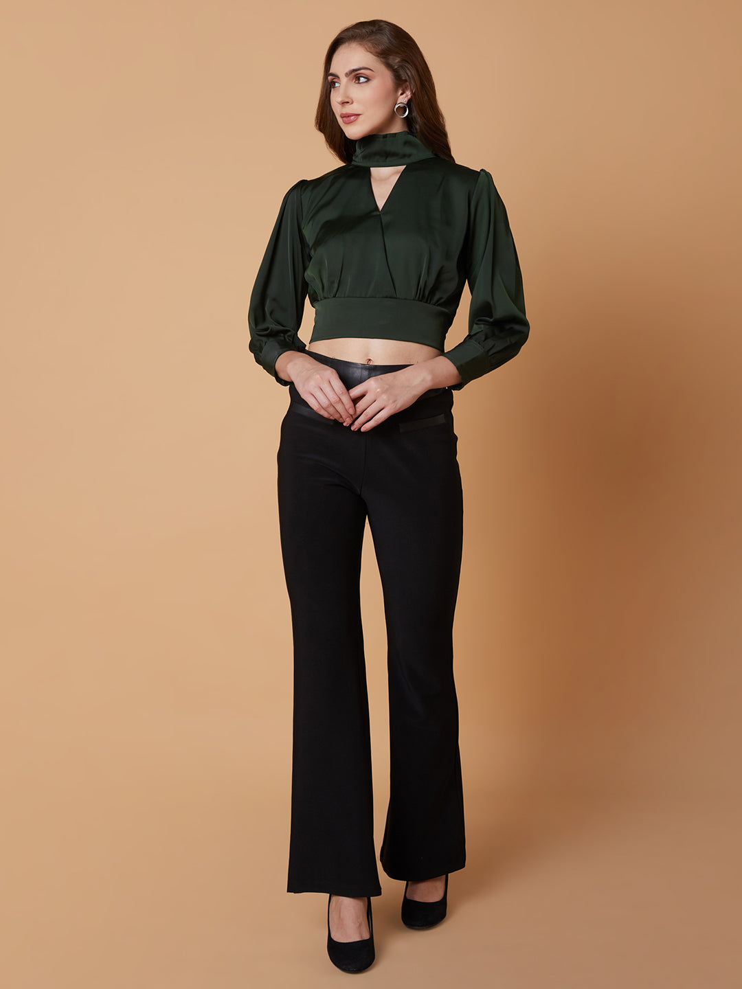 Women Solid Green Blouson Top