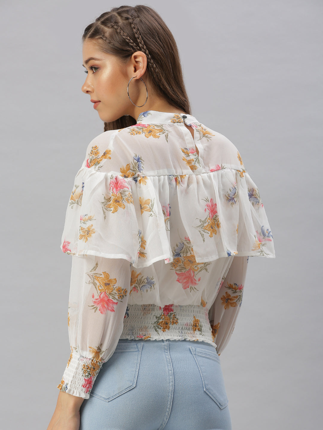 Women Printed Off White Cinched Waist Top