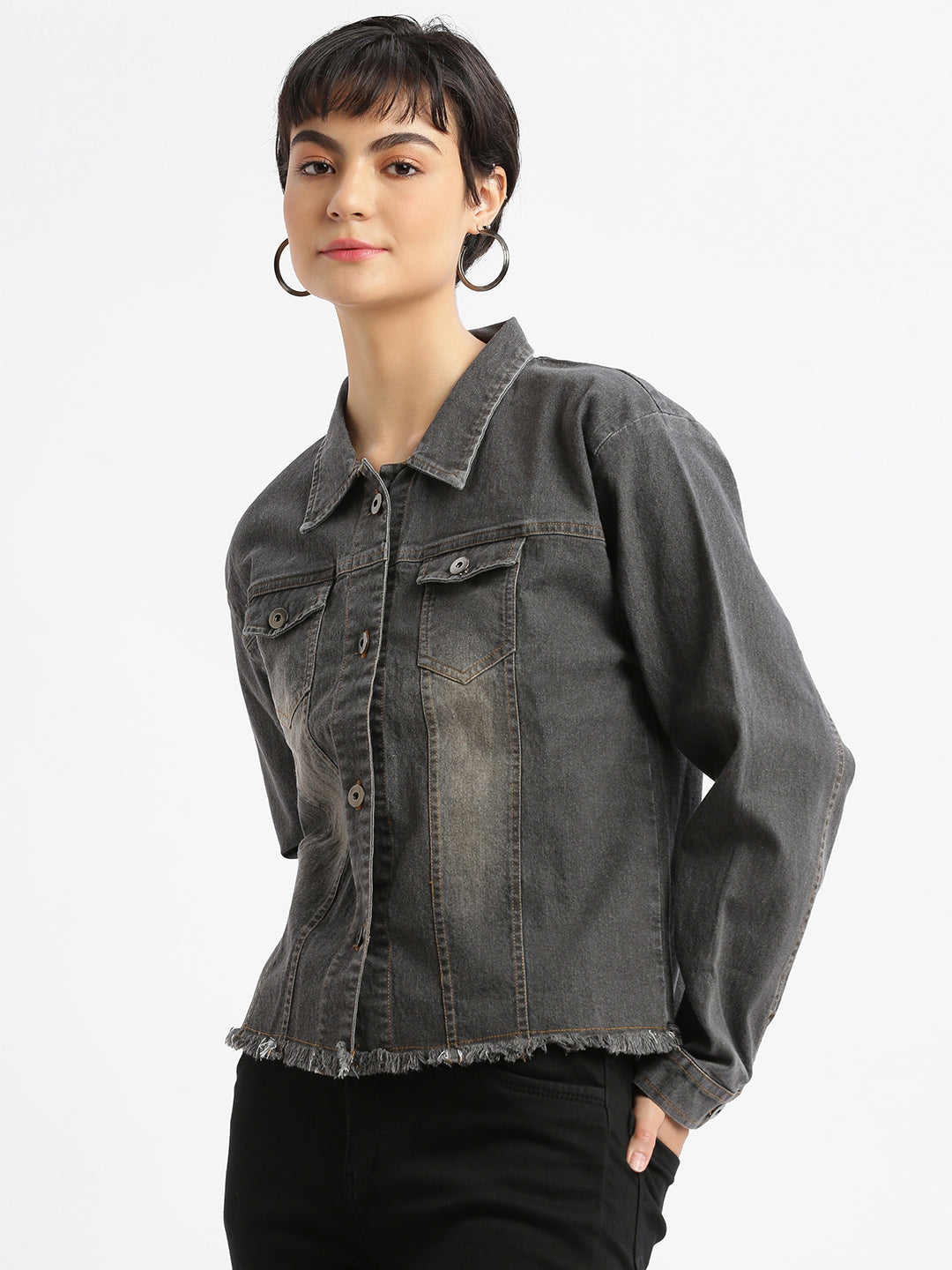 Women Grey Denim Jacket