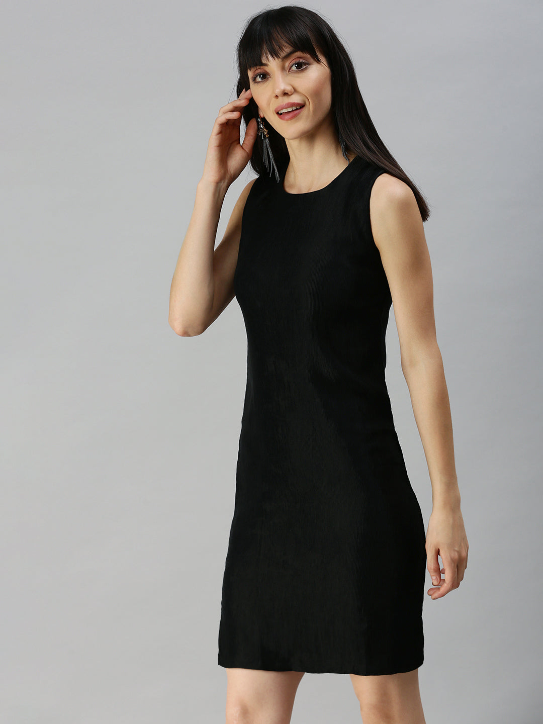 Women Solid Sheath Black Dress