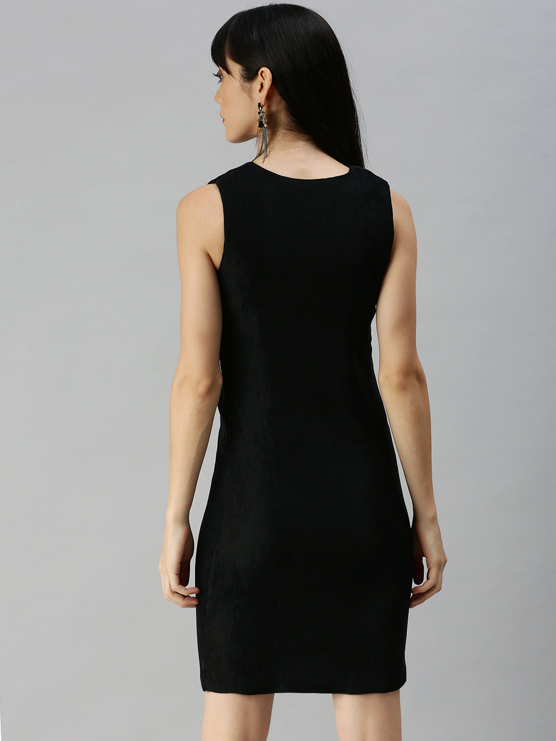 Women Solid Sheath Black Dress