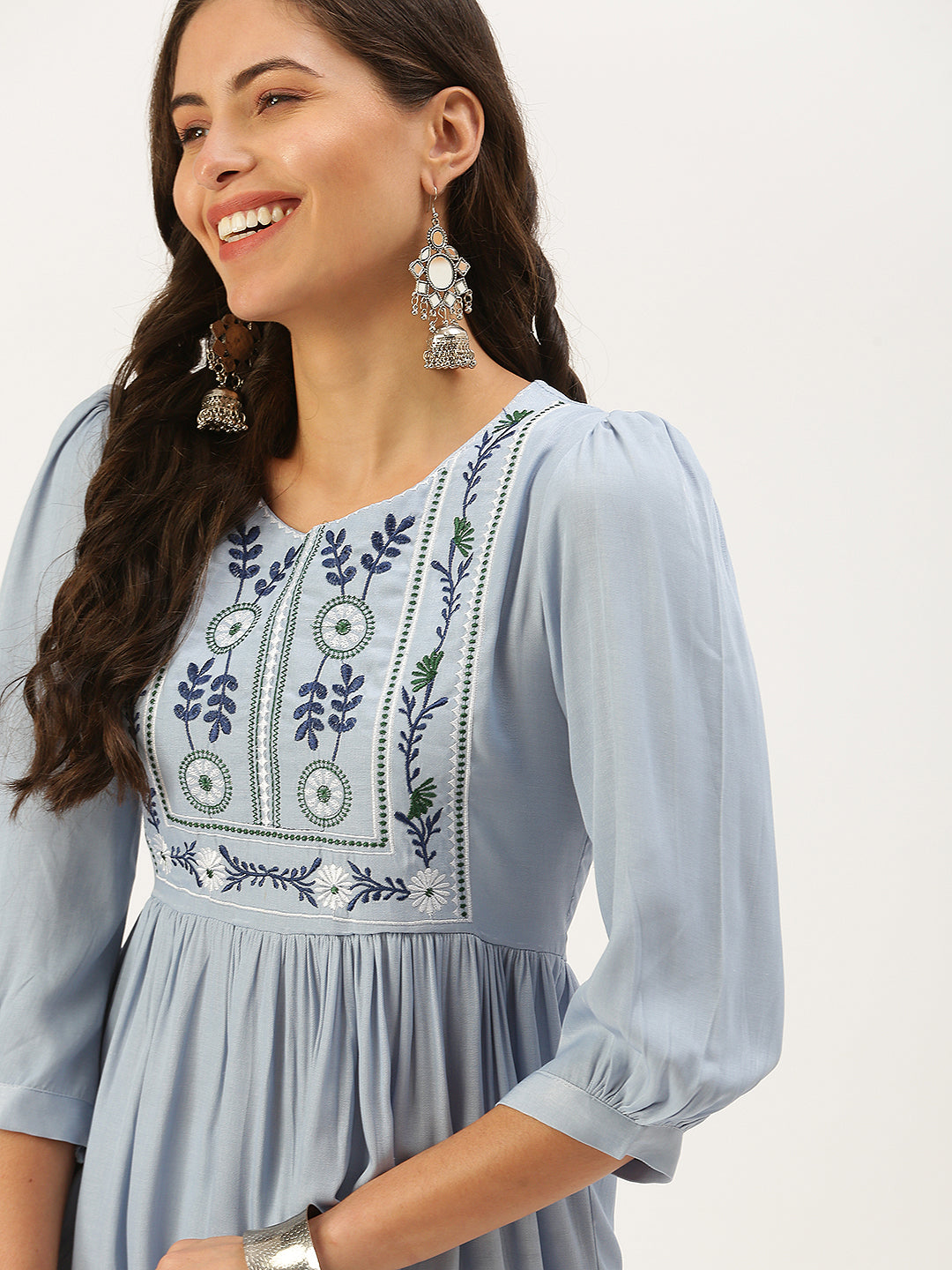 Women Solid Blue A-Line Kurti