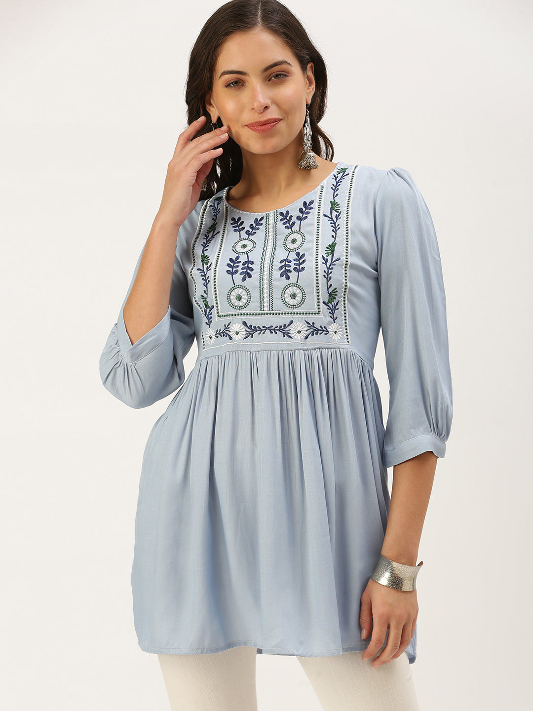 Women Solid Blue A-Line Kurti