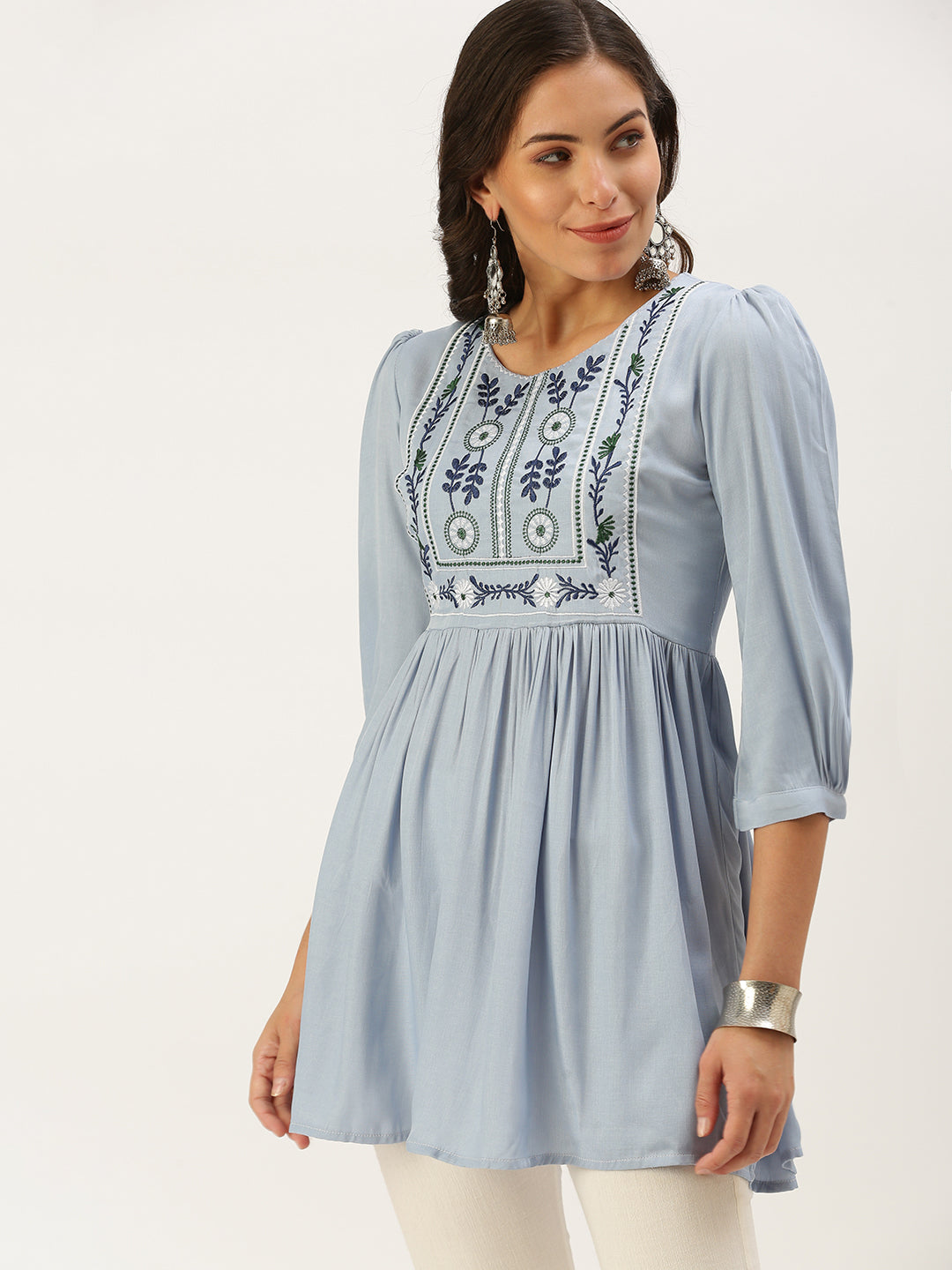 Women Solid Blue A-Line Kurti