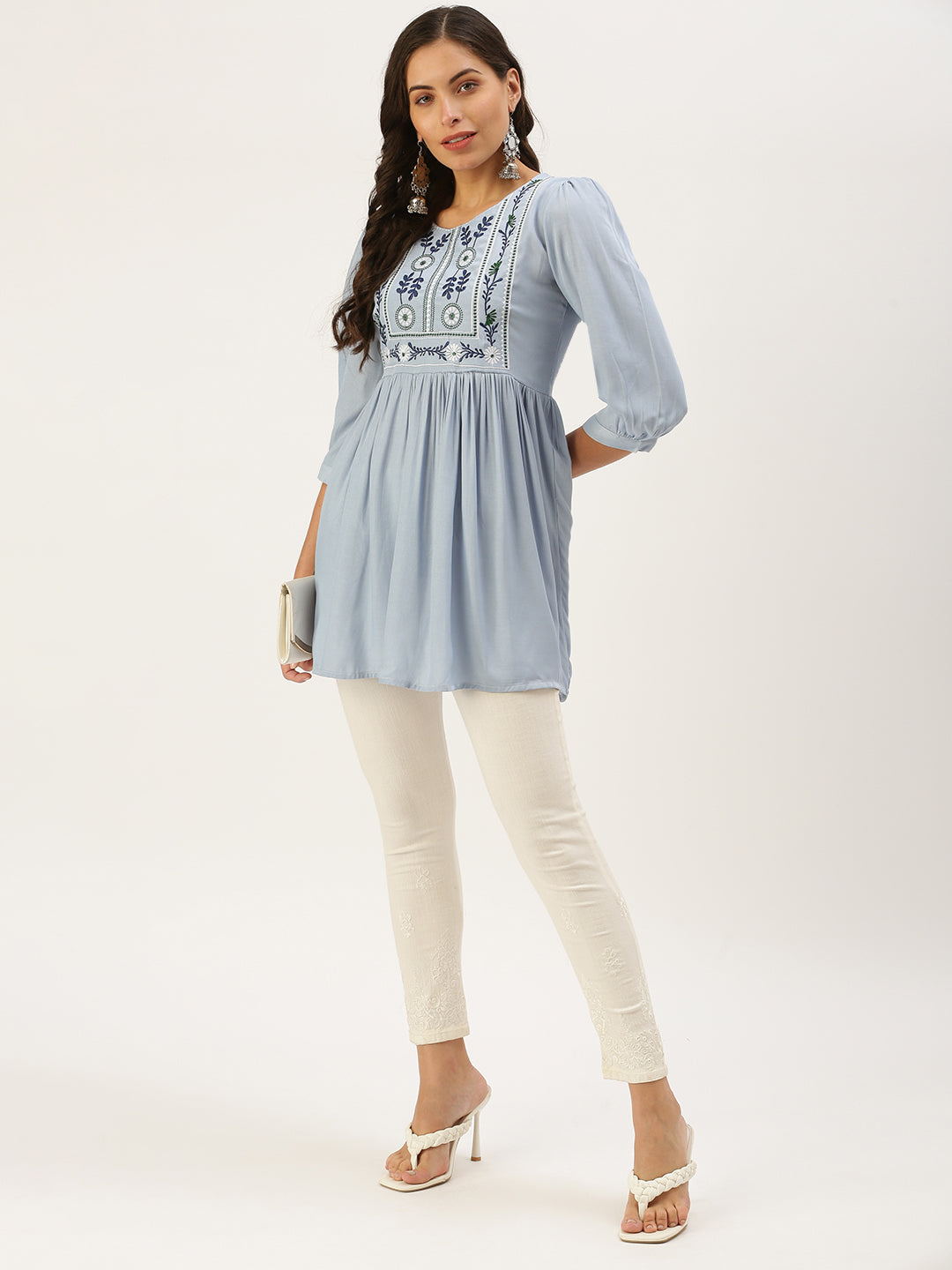 Women Solid Blue A-Line Kurti