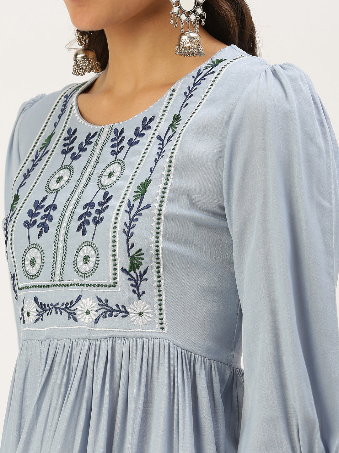 Women Solid Blue A-Line Kurti