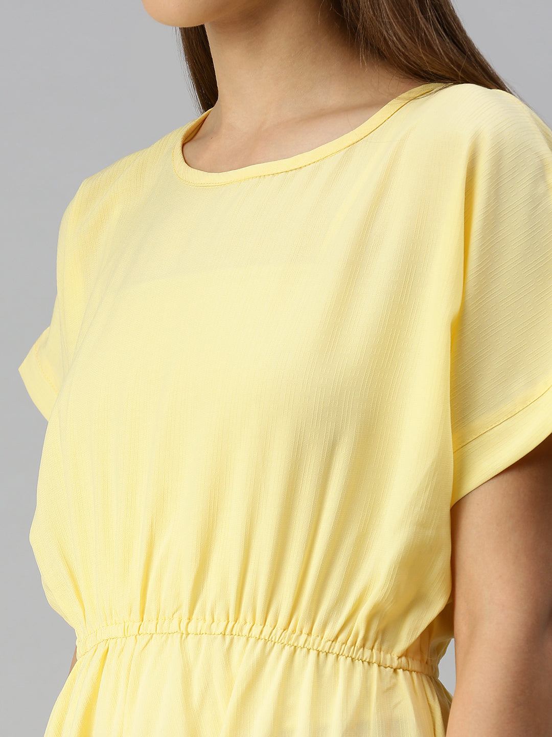 Women Solid A-Line Yellow Dress