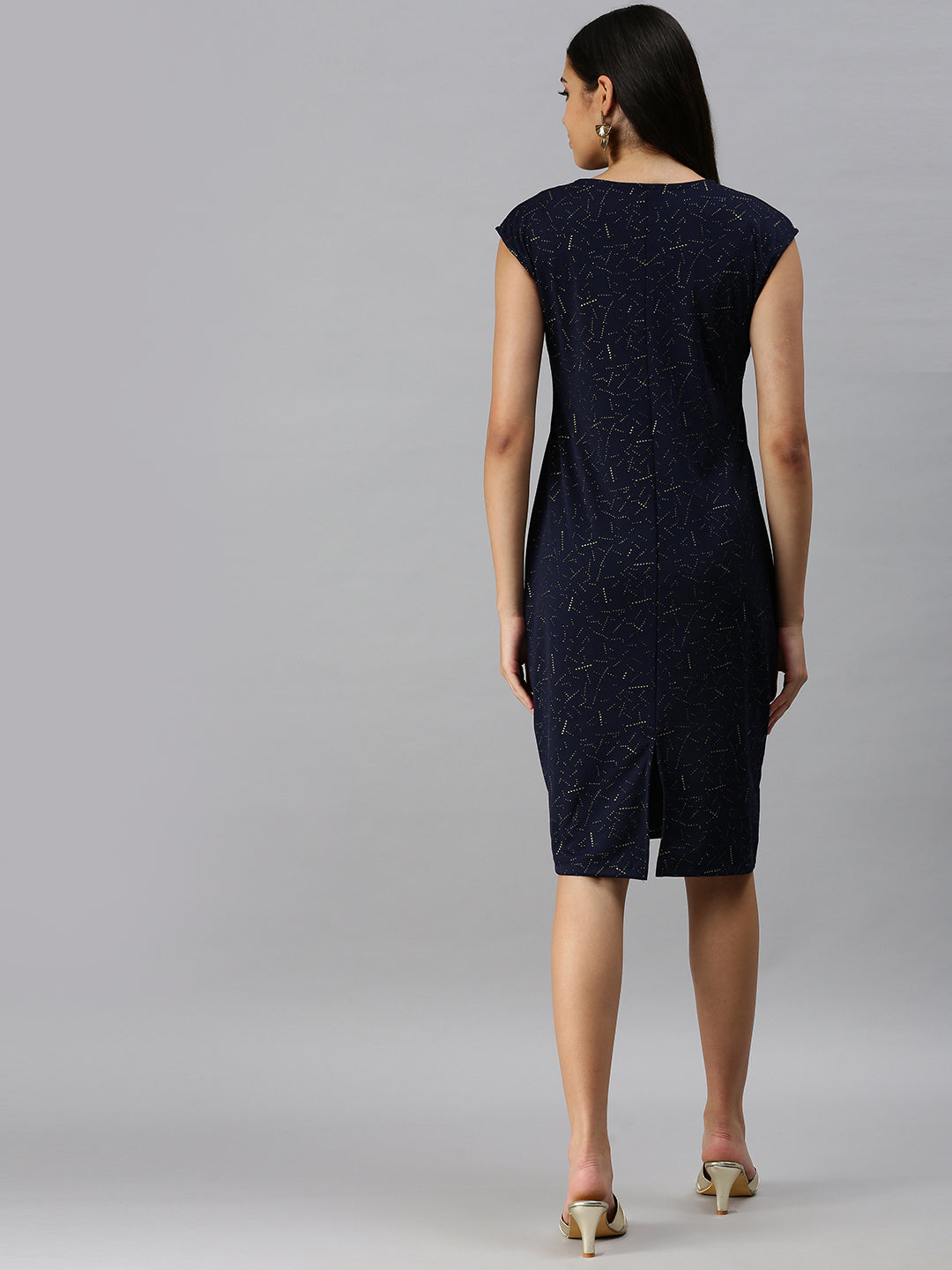 Women Solid Sheath Navy Blue Dress