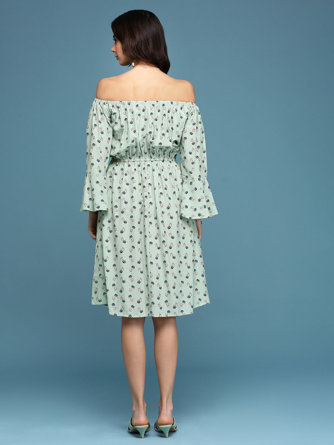 Women's A-Line Green Printed Dress