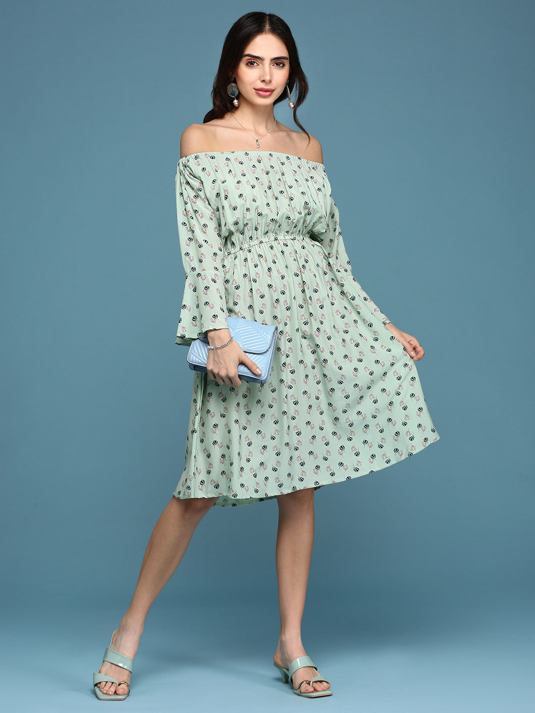 Women's A-Line Green Printed Dress