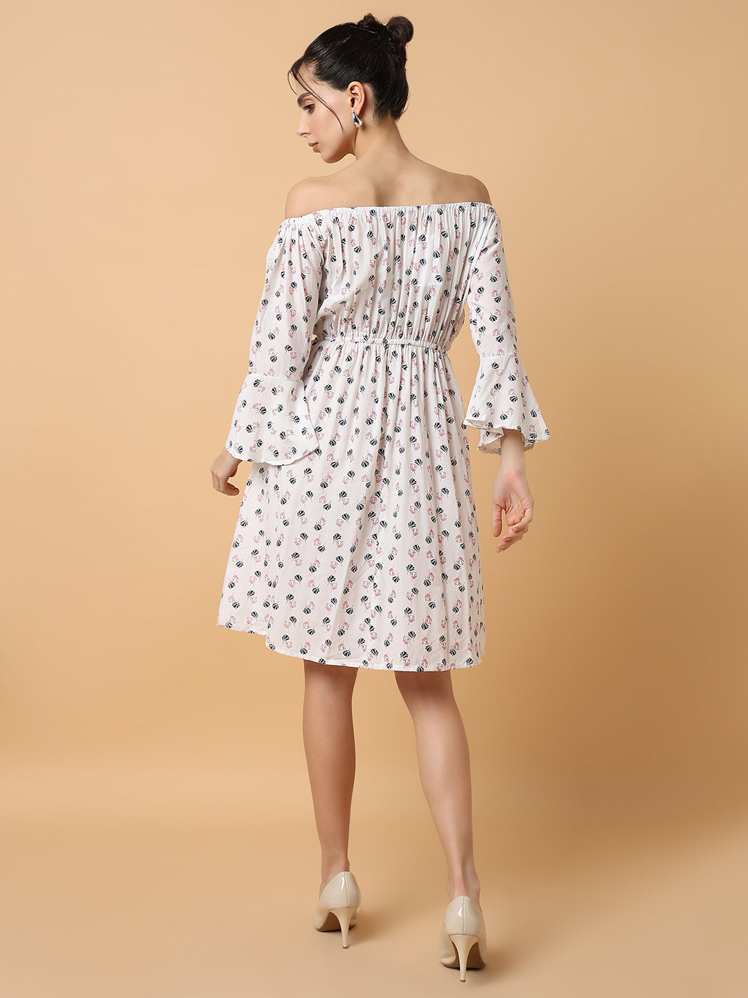 Women's A-Line White Printed Dress