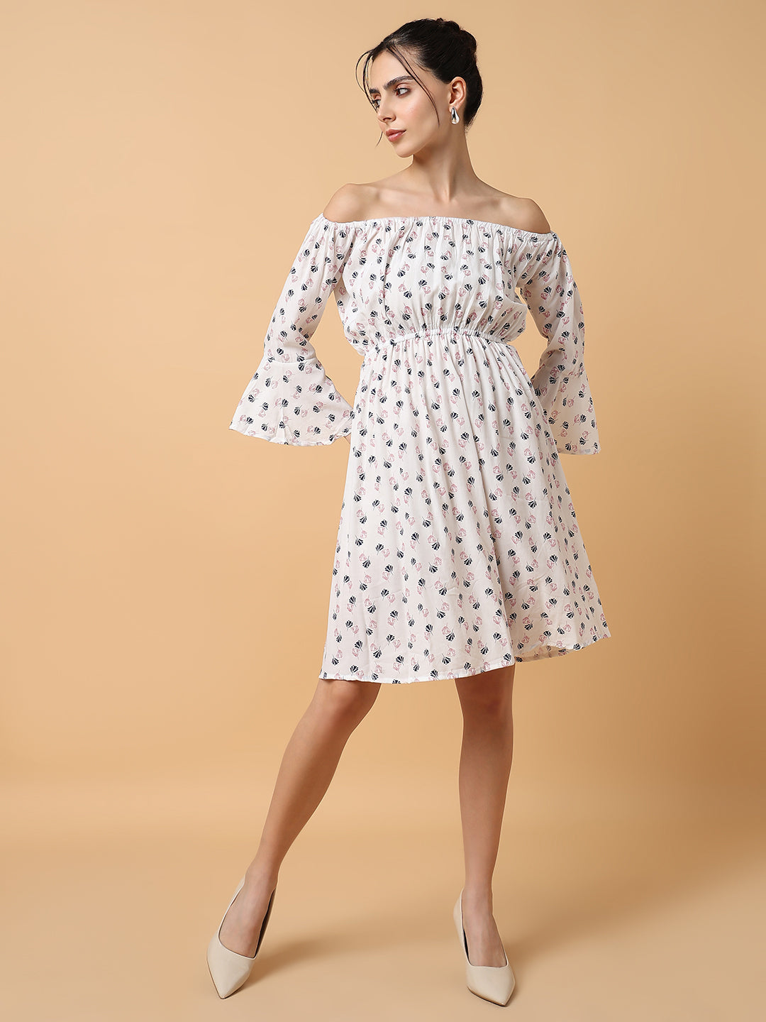 Women's A-Line White Printed Dress