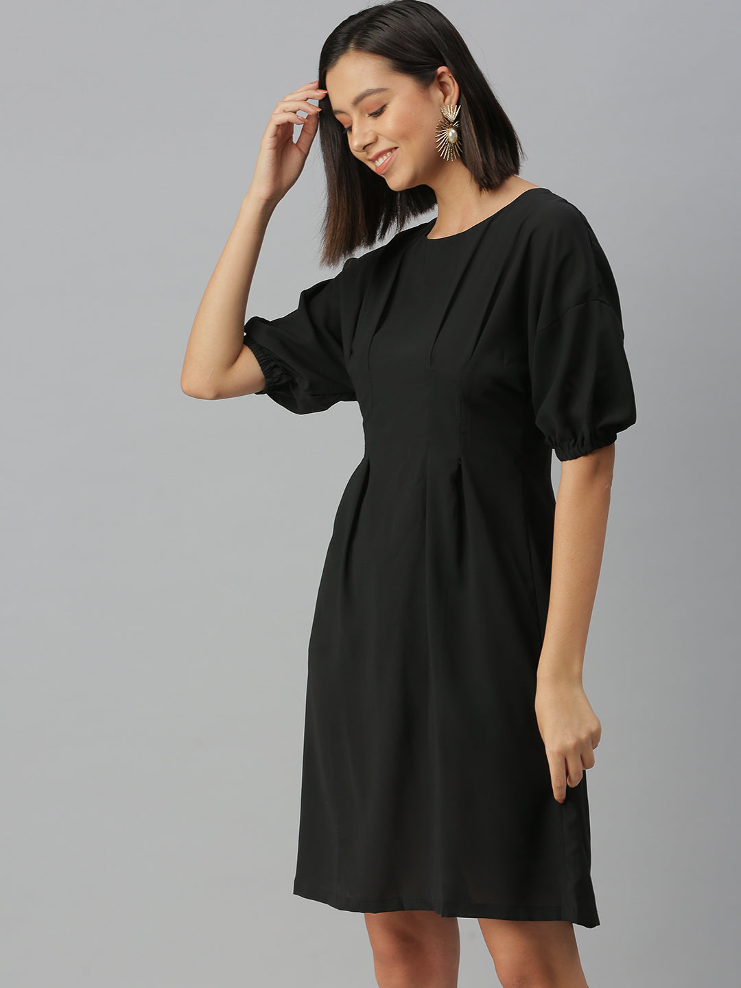 Women Solid A-Line Black Dress