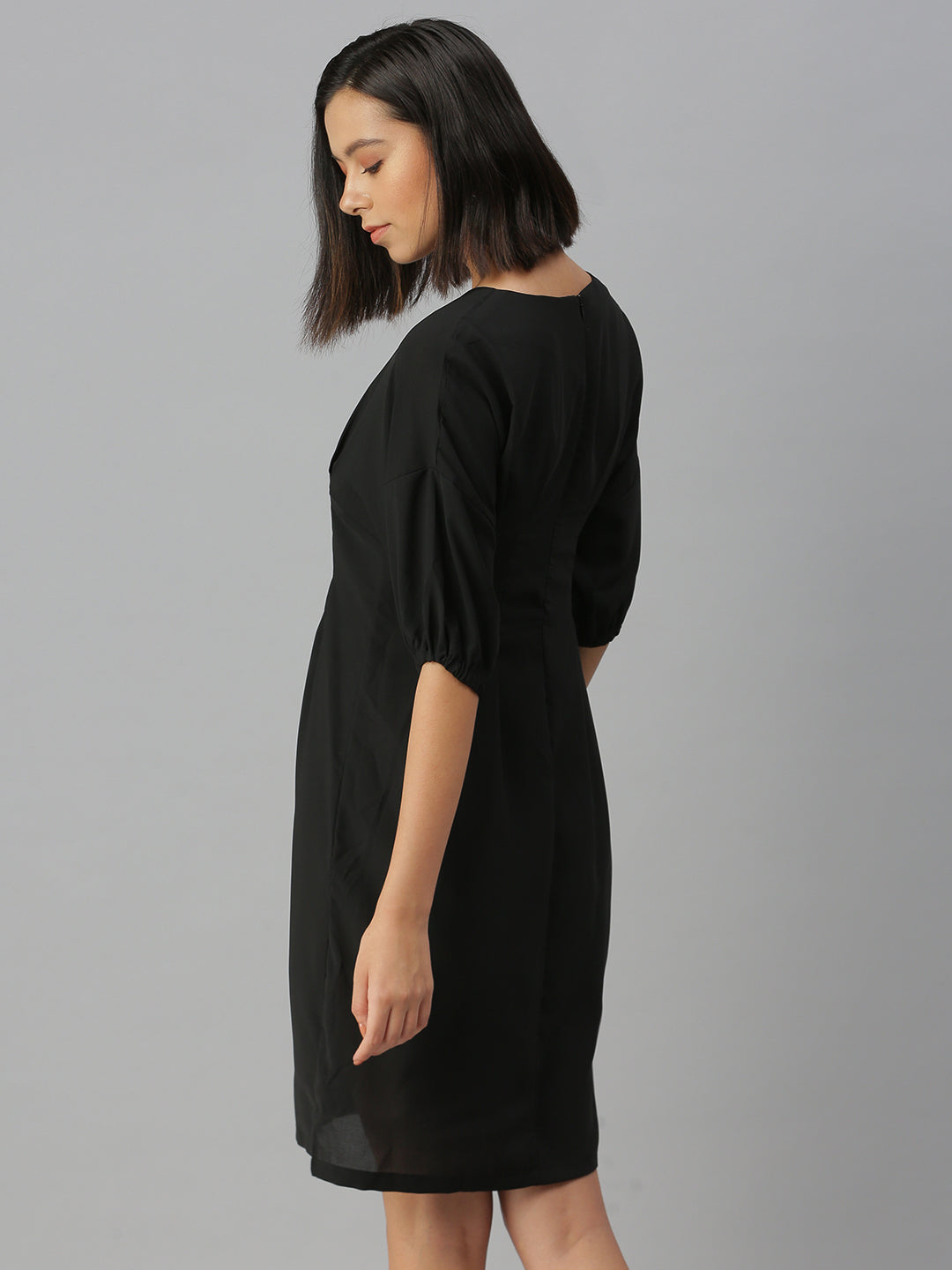 Women Solid A-Line Black Dress