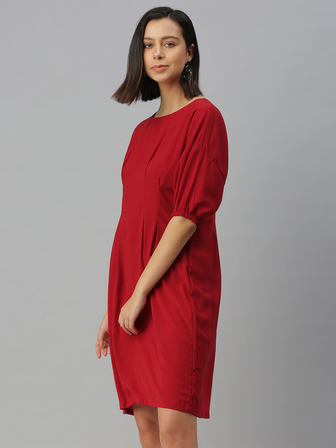 Women's Solid A-Line Red Dress