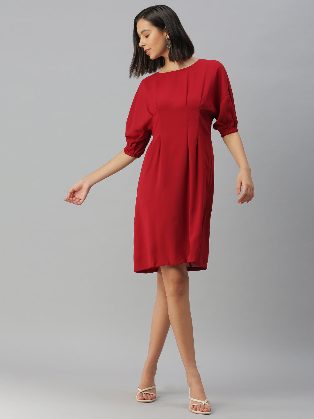 Women's Solid A-Line Red Dress