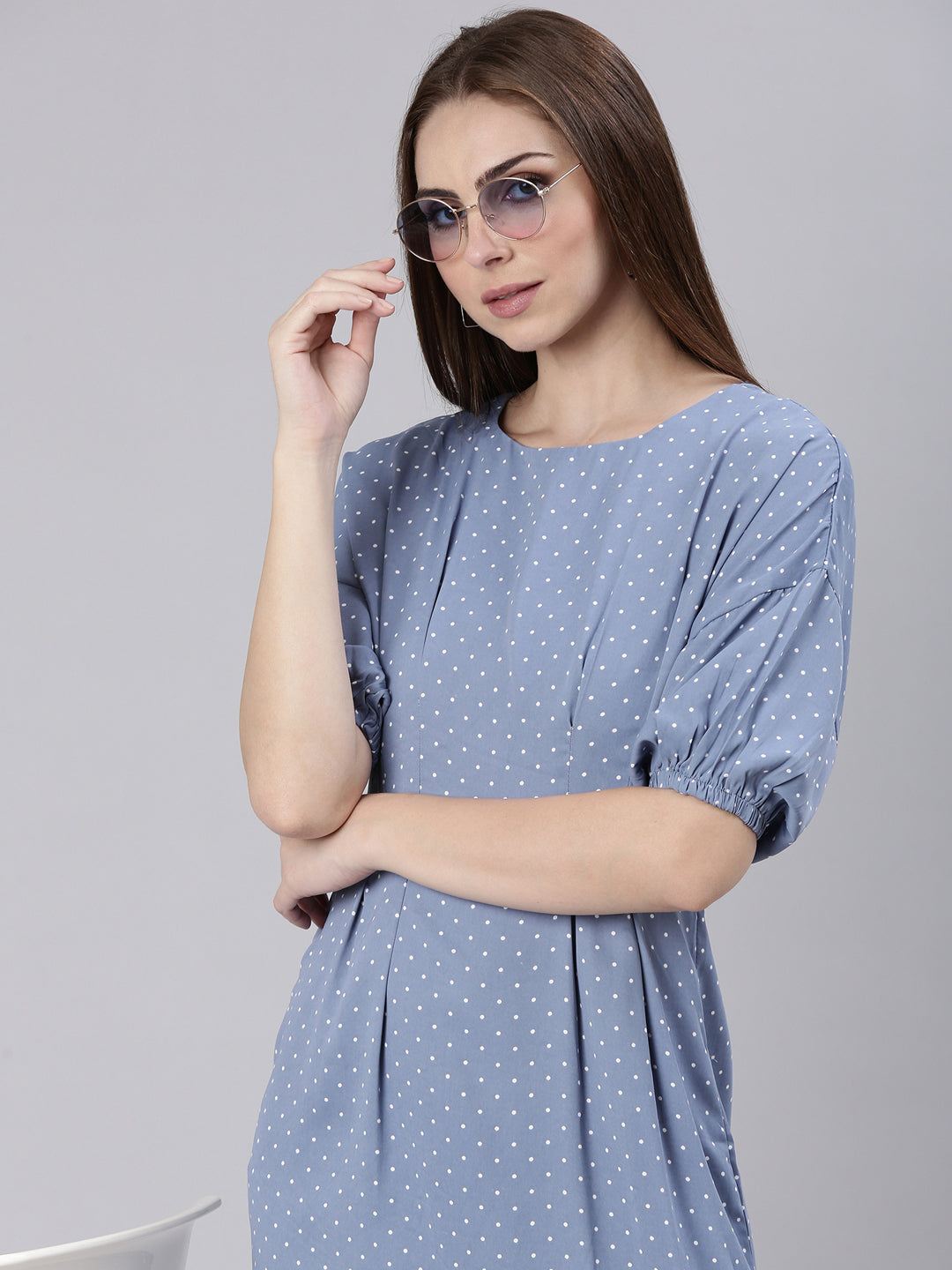 Women Blue Polka Dots A Line Dress