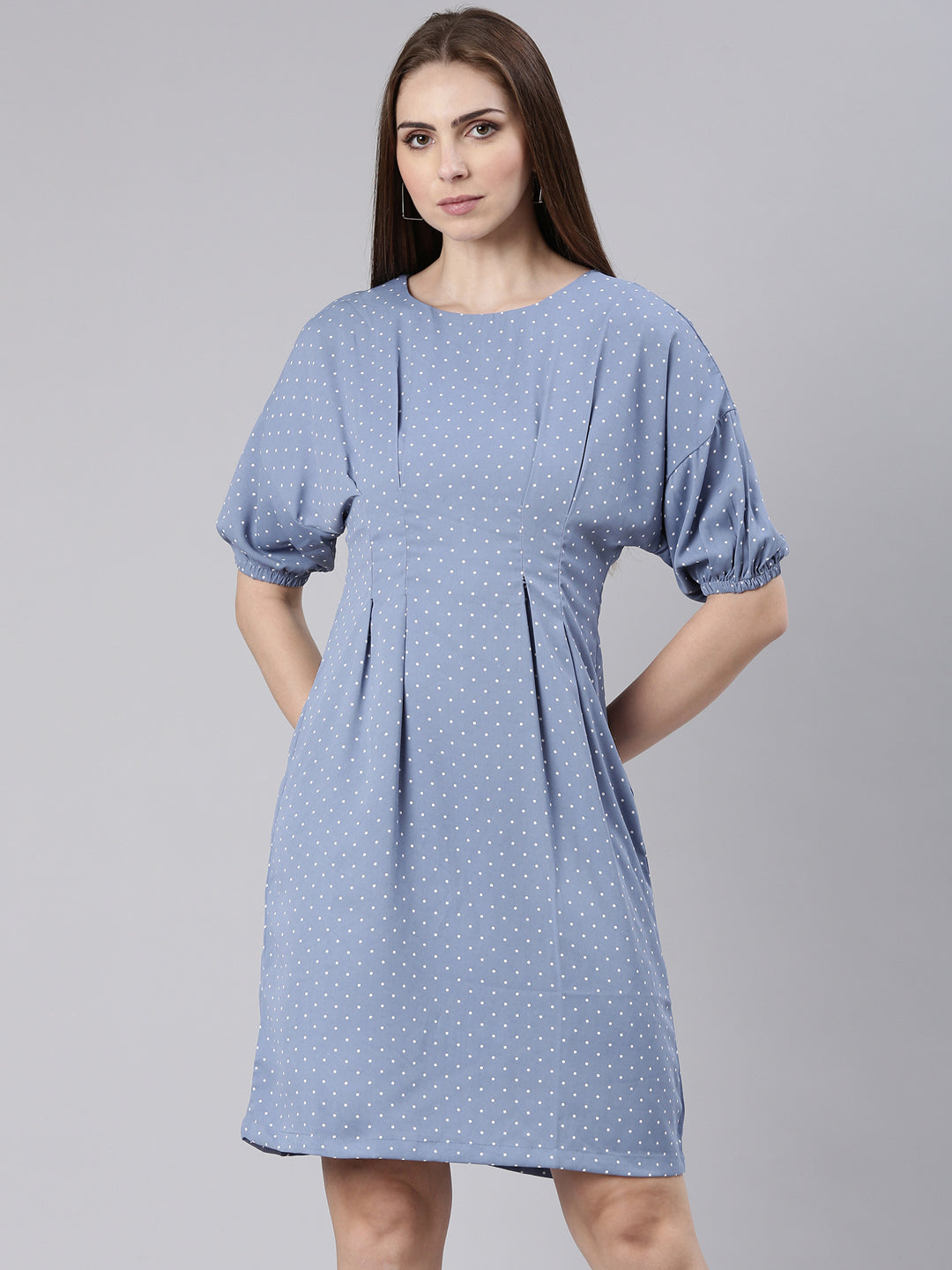 Women Blue Polka Dots A Line Dress