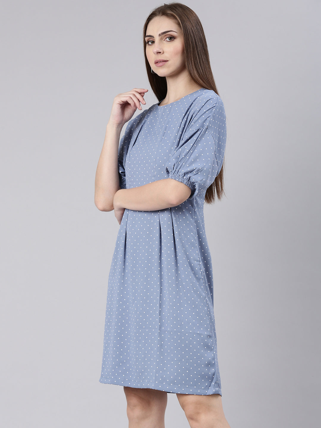 Women Blue Polka Dots A Line Dress