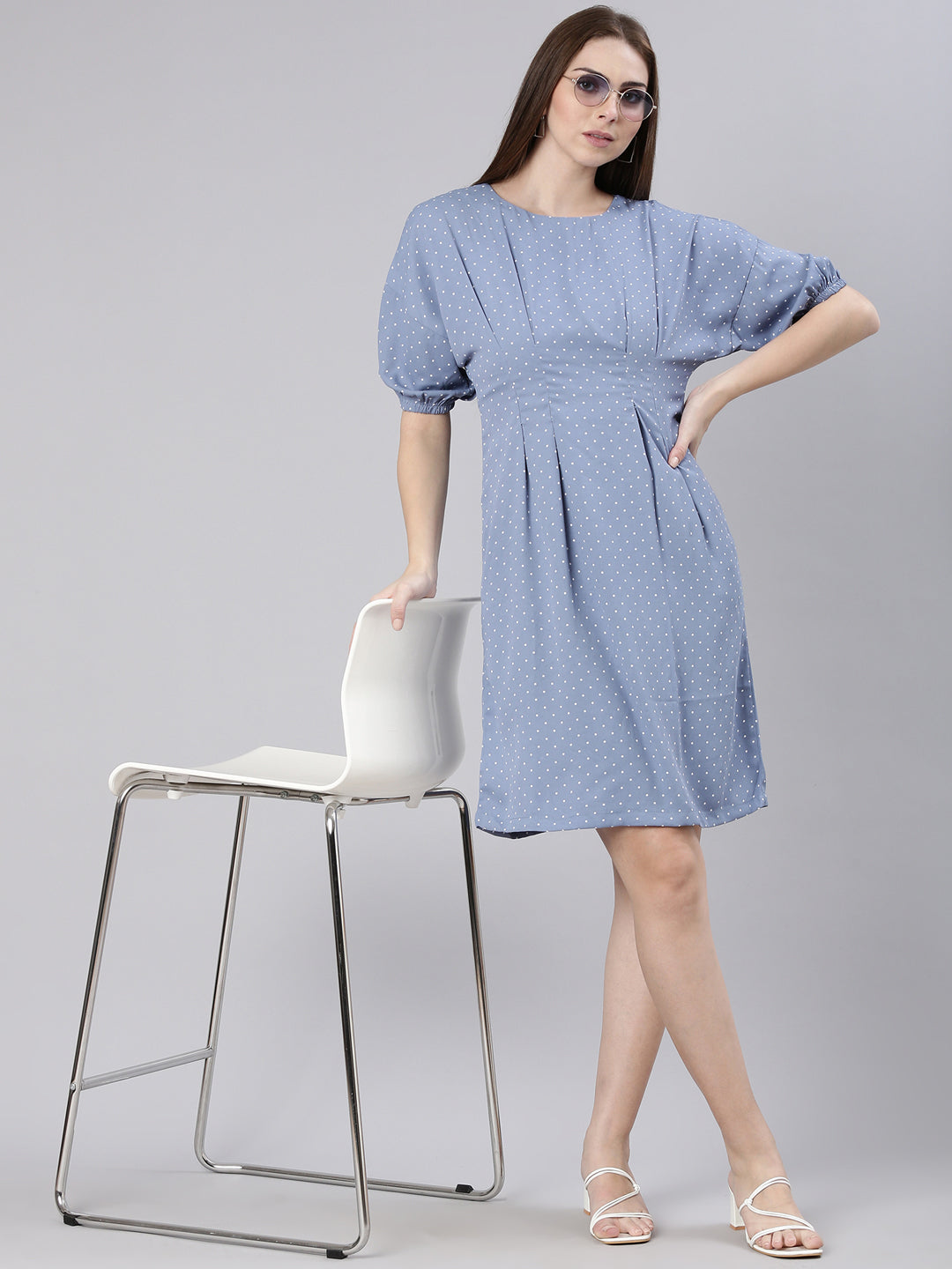 Women Blue Polka Dots A Line Dress