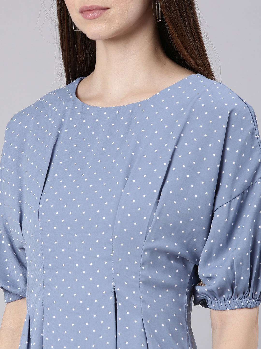 Women Blue Polka Dots A Line Dress