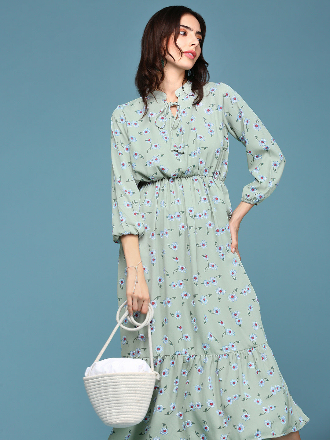 Women's Green Floral A-Line Dress