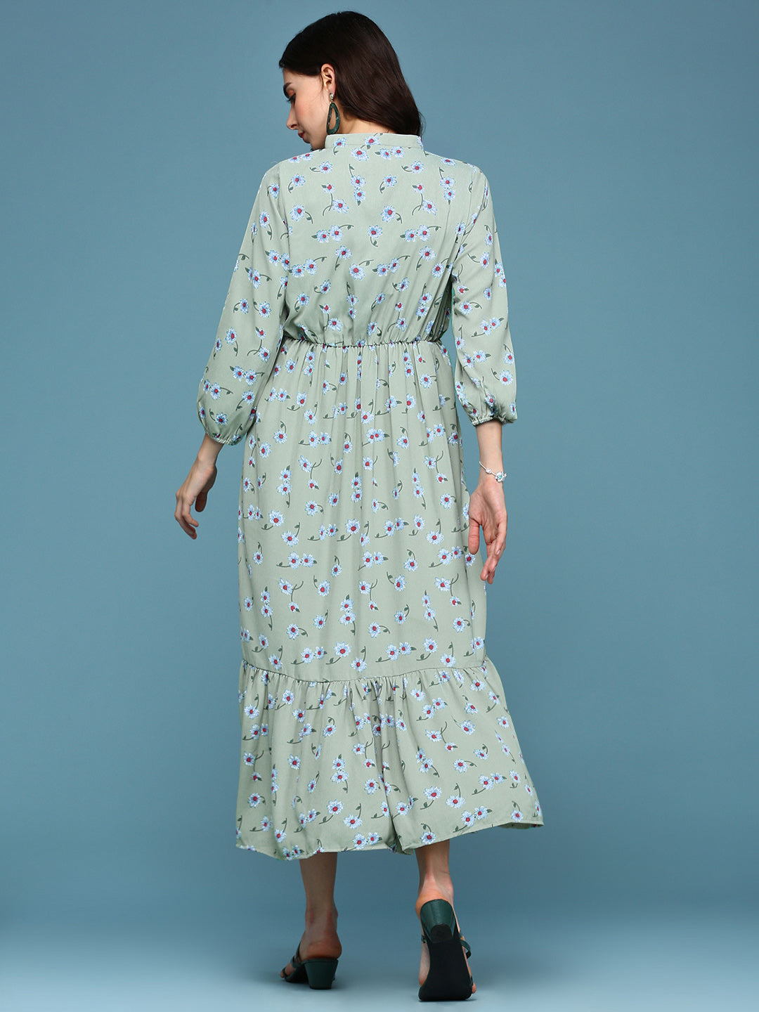 Women's Green Floral A-Line Dress