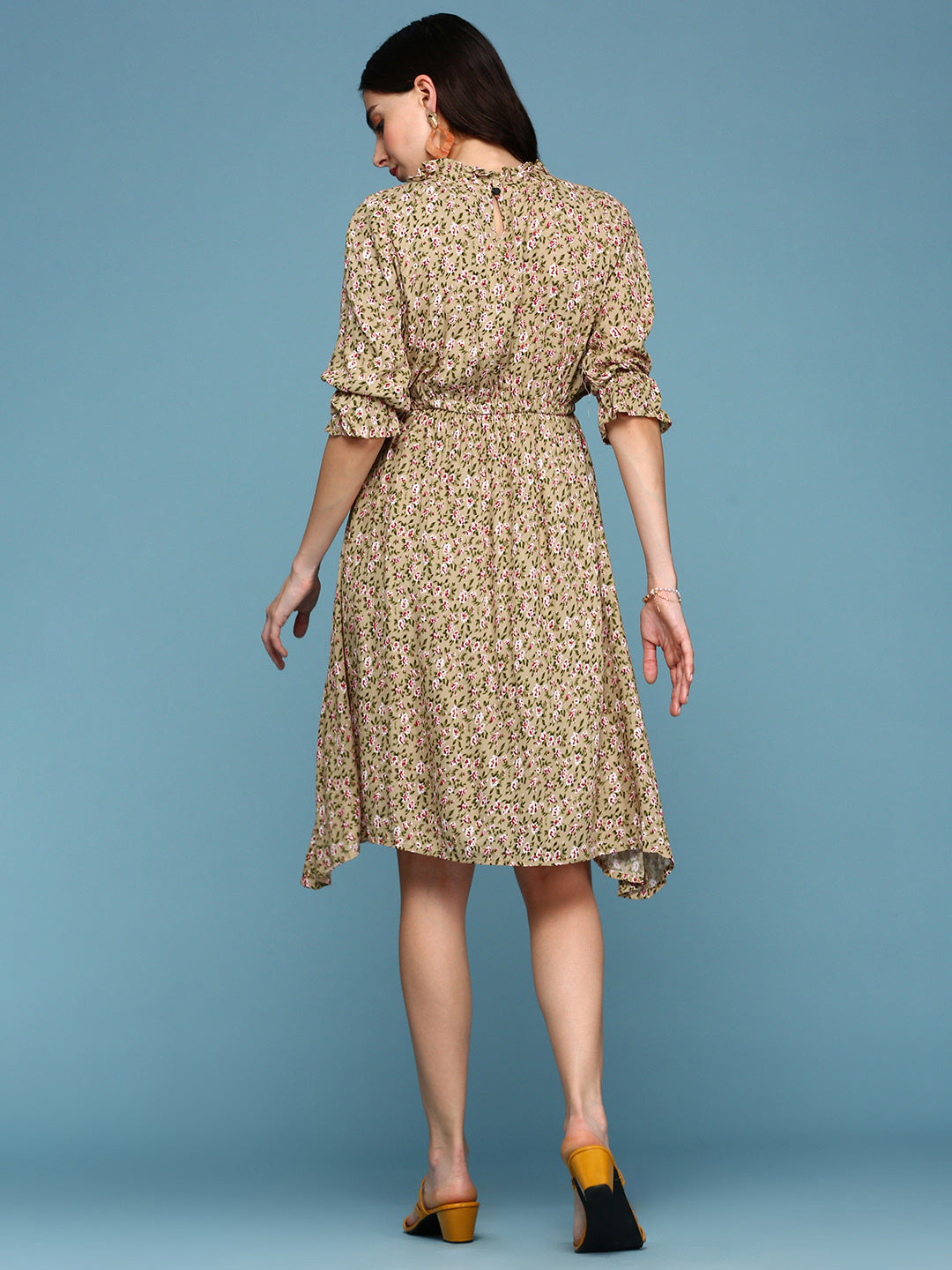 Women's Beige Floral A-Line Dress