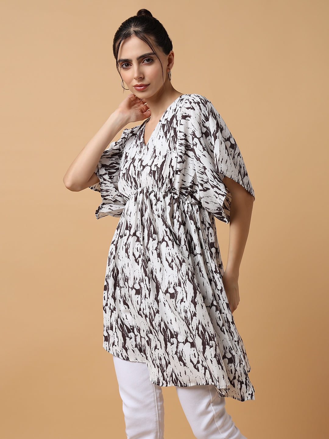 Women's White Abstract Kaftan Top