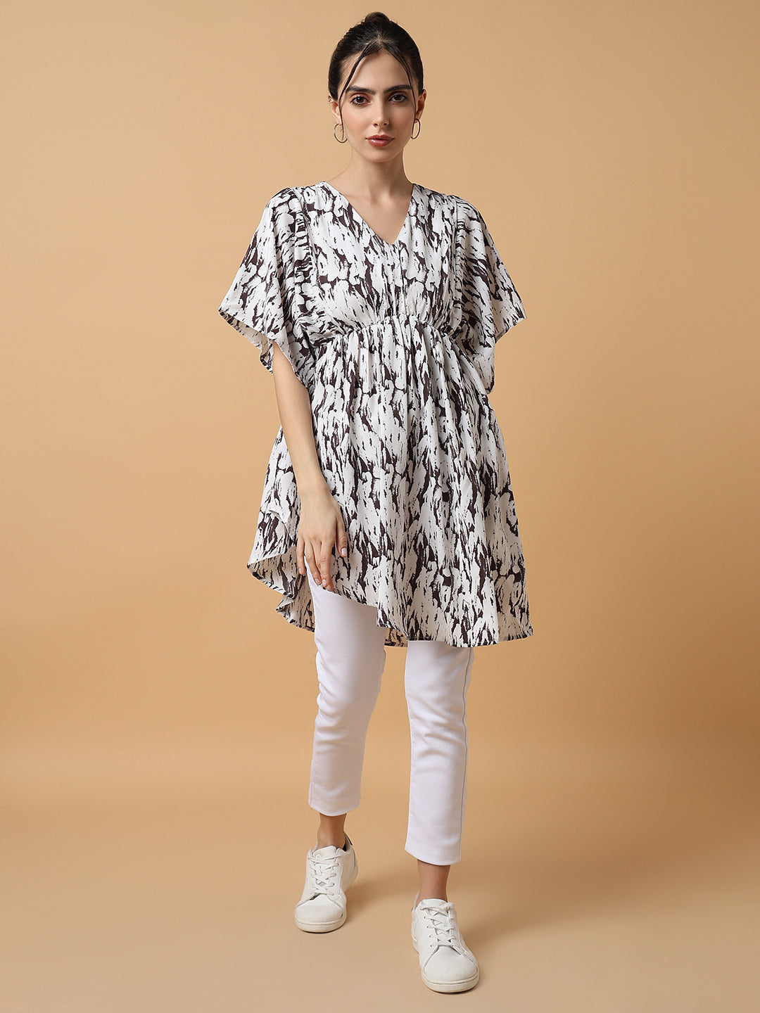 Women's White Abstract Kaftan Top