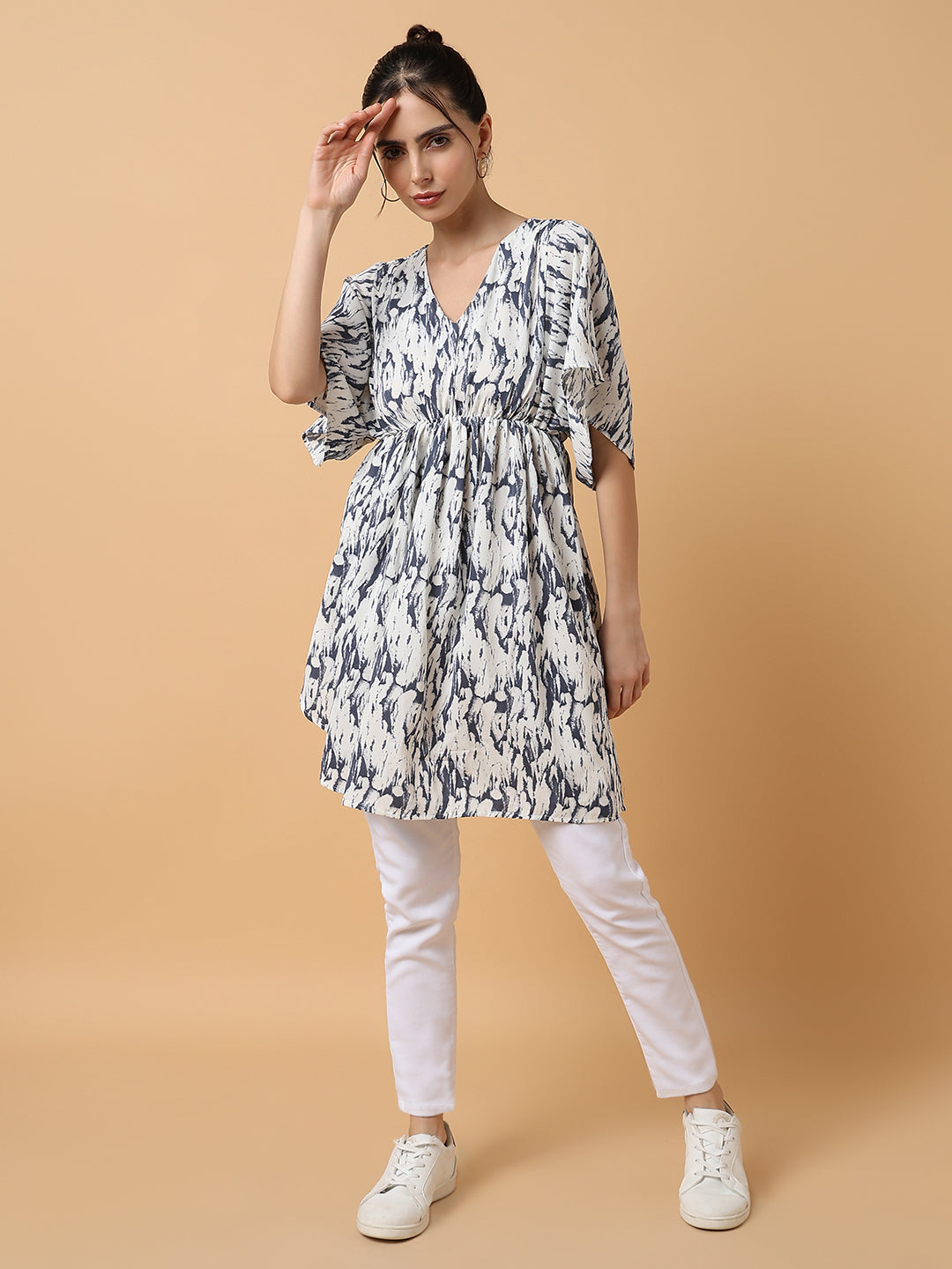 Women White Printed Kaftan Top