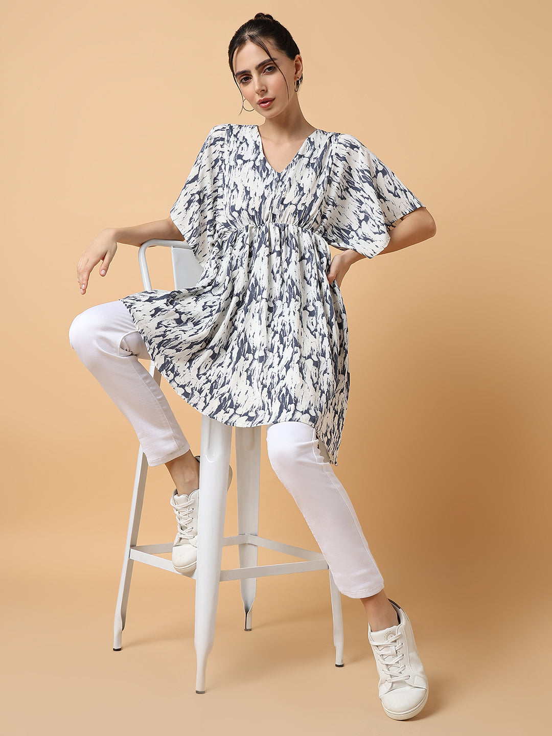 Women White Printed Kaftan Top