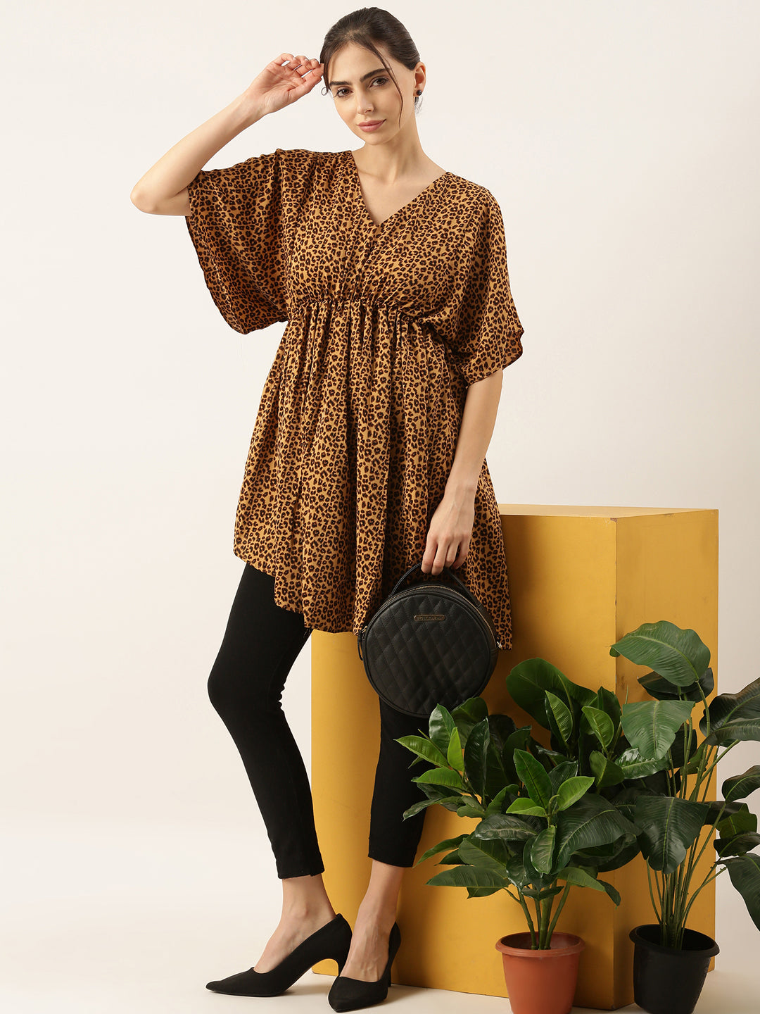 Women Brown Printed Empire Top