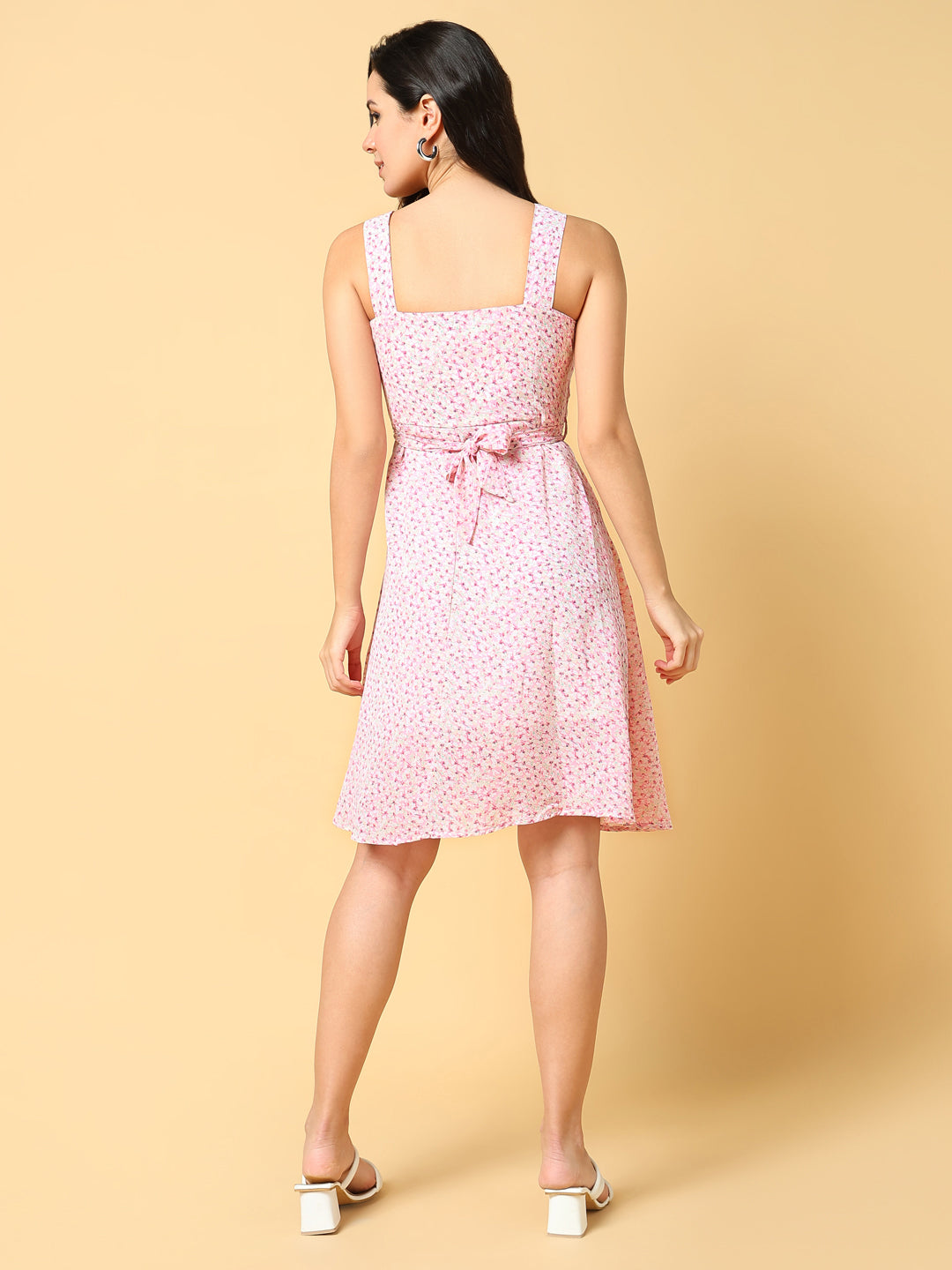 Women Floral Pink Flared Dress