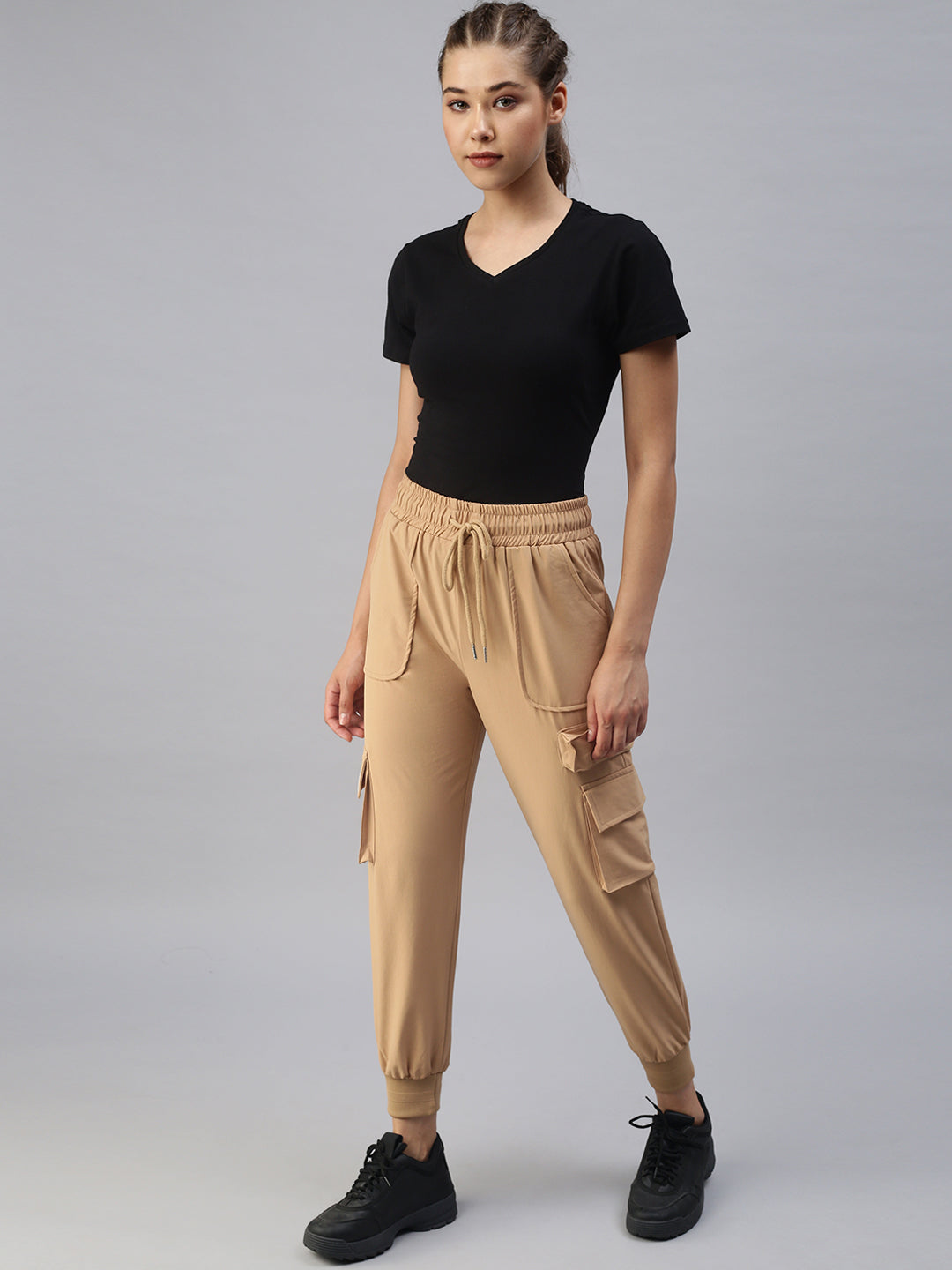 Women Solid Beige Trackpant