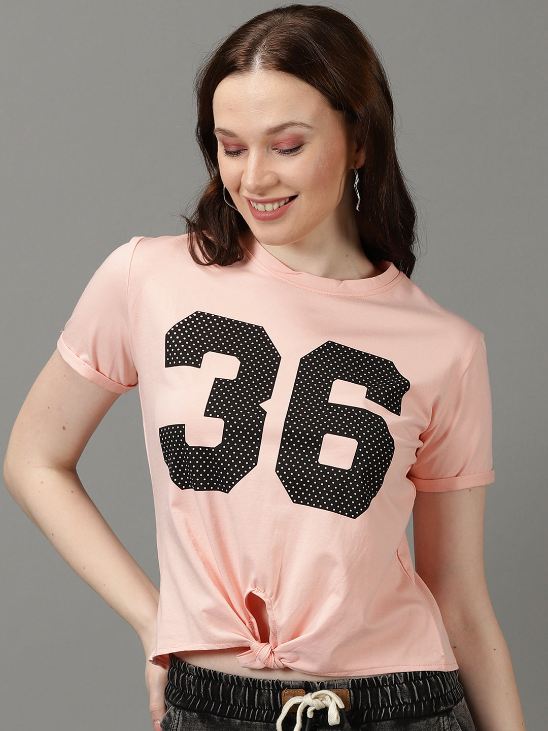 Women Printed Pink Boxy Top