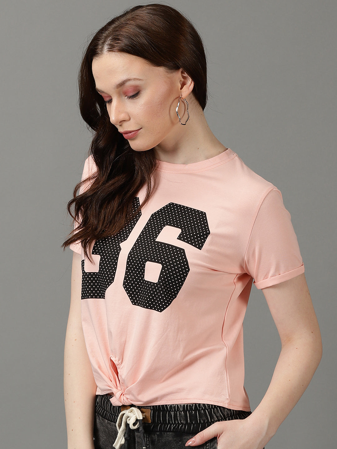 Women Printed Pink Boxy Top