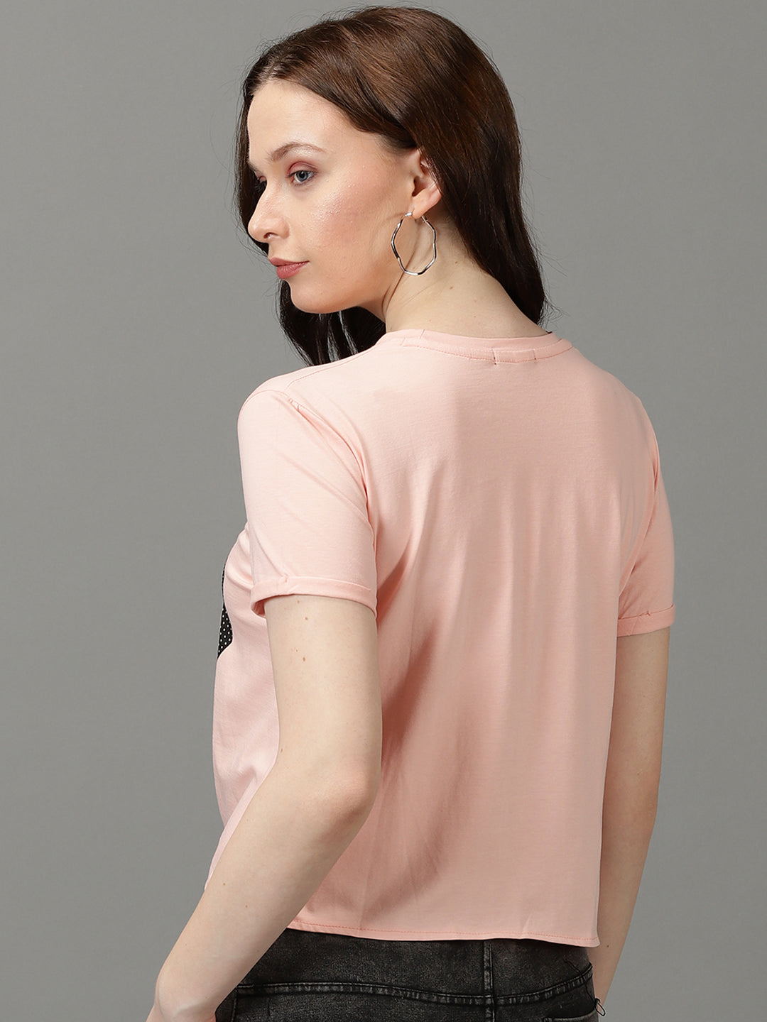 Women Printed Pink Boxy Top