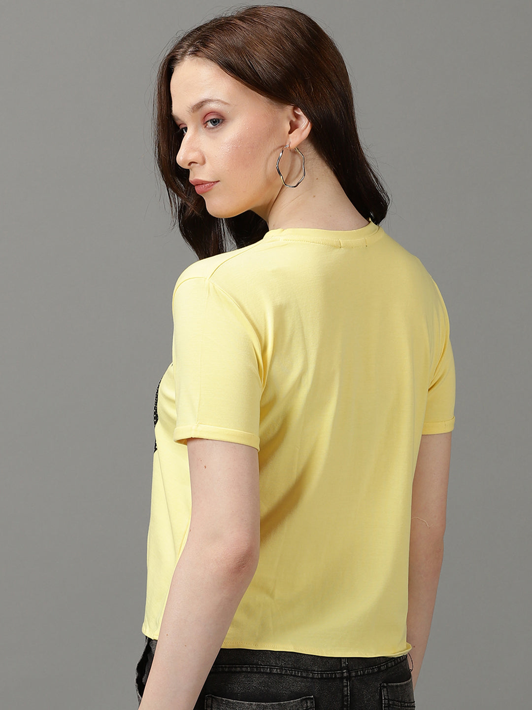 Women Printed Yellow Boxy Top