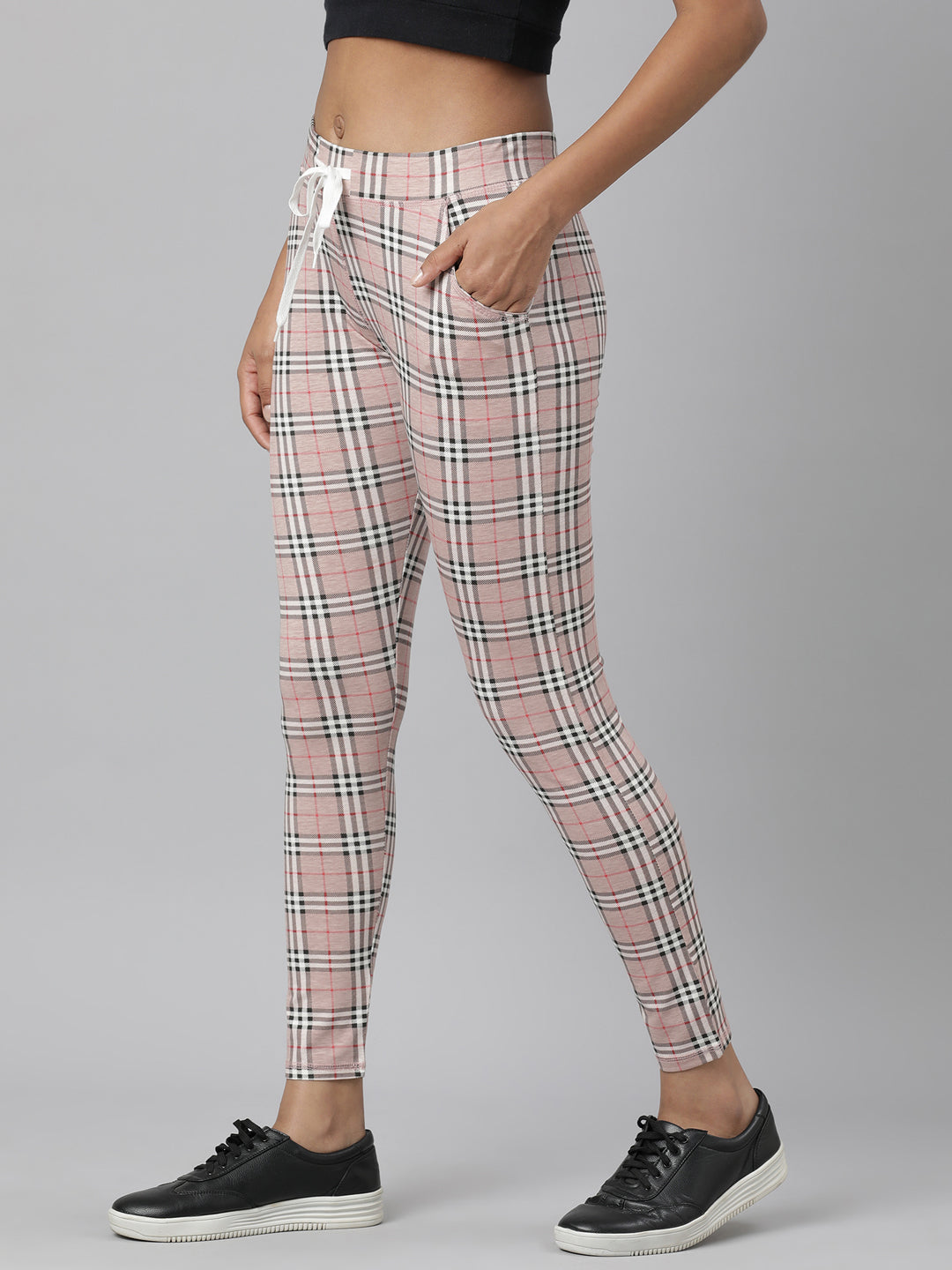 Women Mauve Checked Trackapant