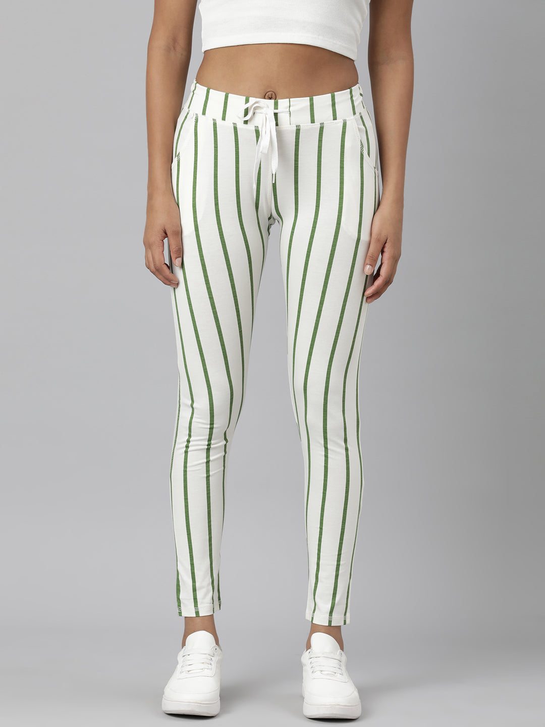 Women Green Striped Trackapant