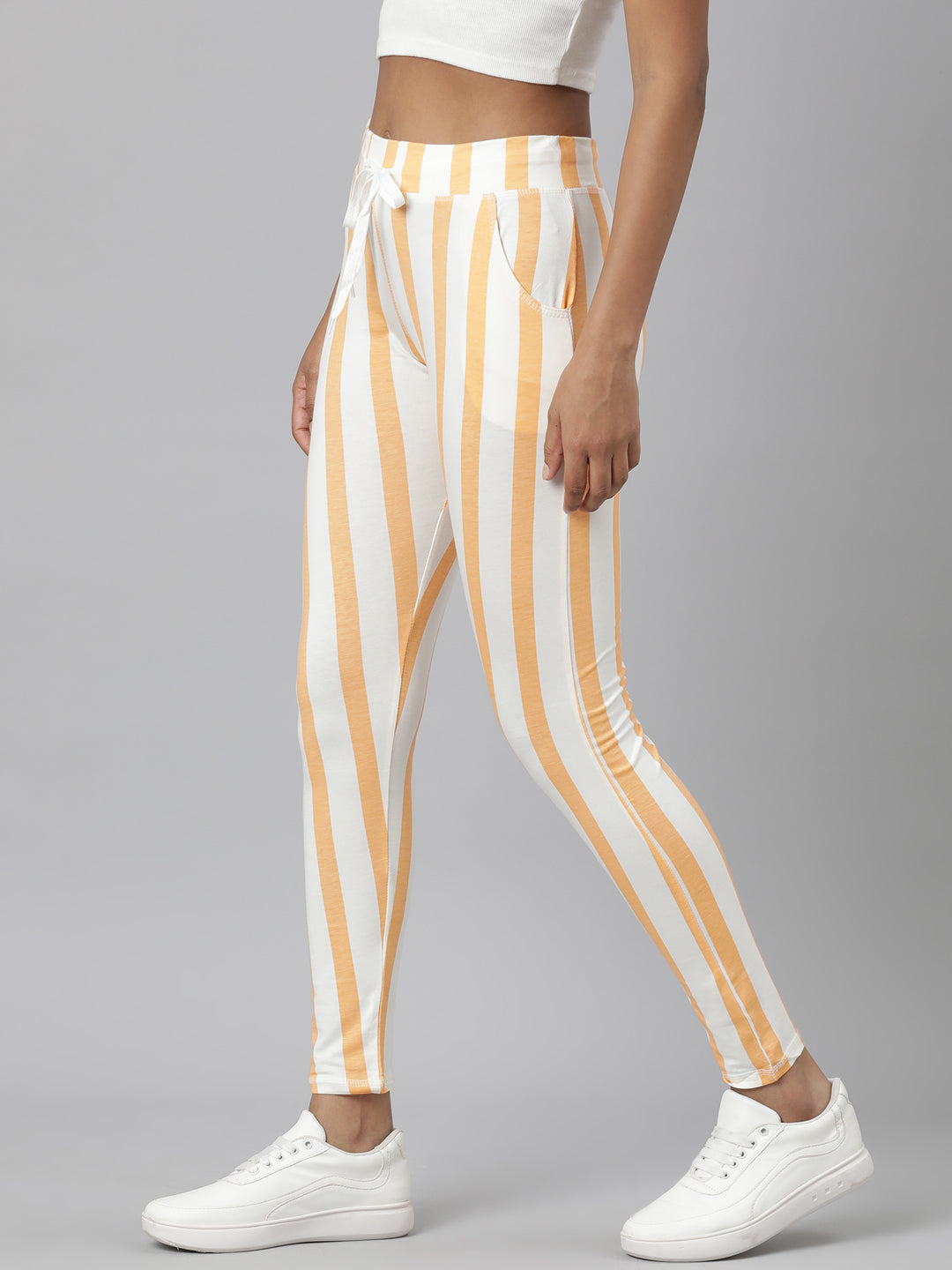 Women Orange Striped Trackapant