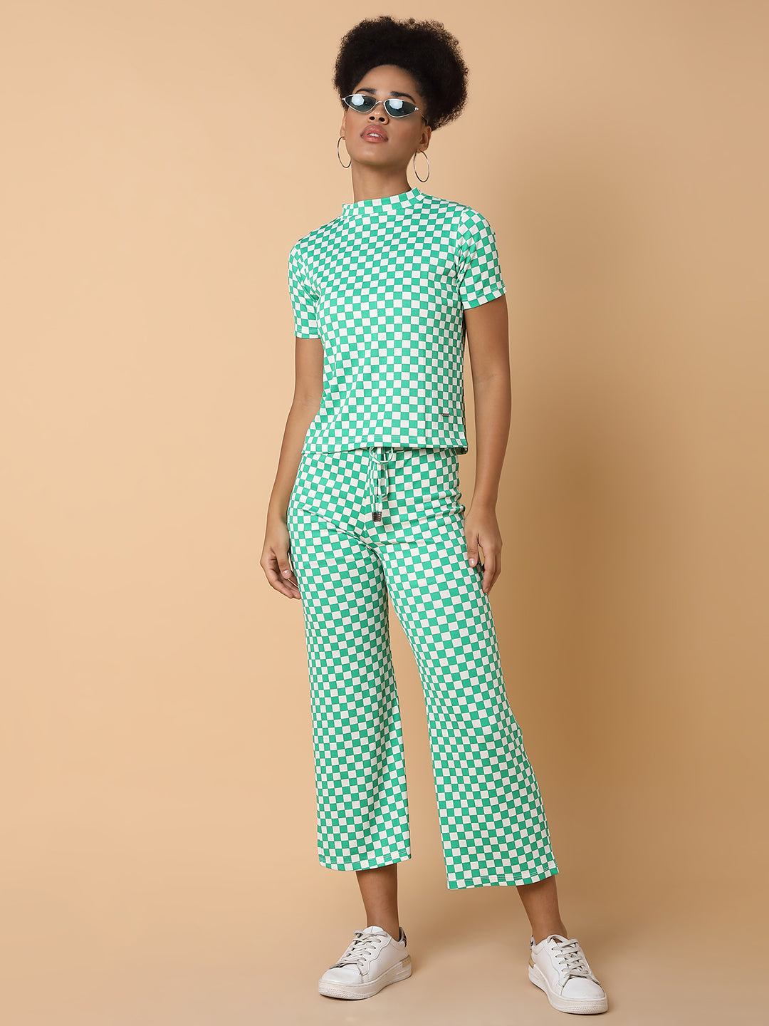 Women Green Checked Tracksuit