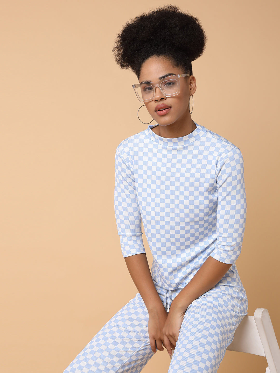 Women Blue Checked Tracksuit