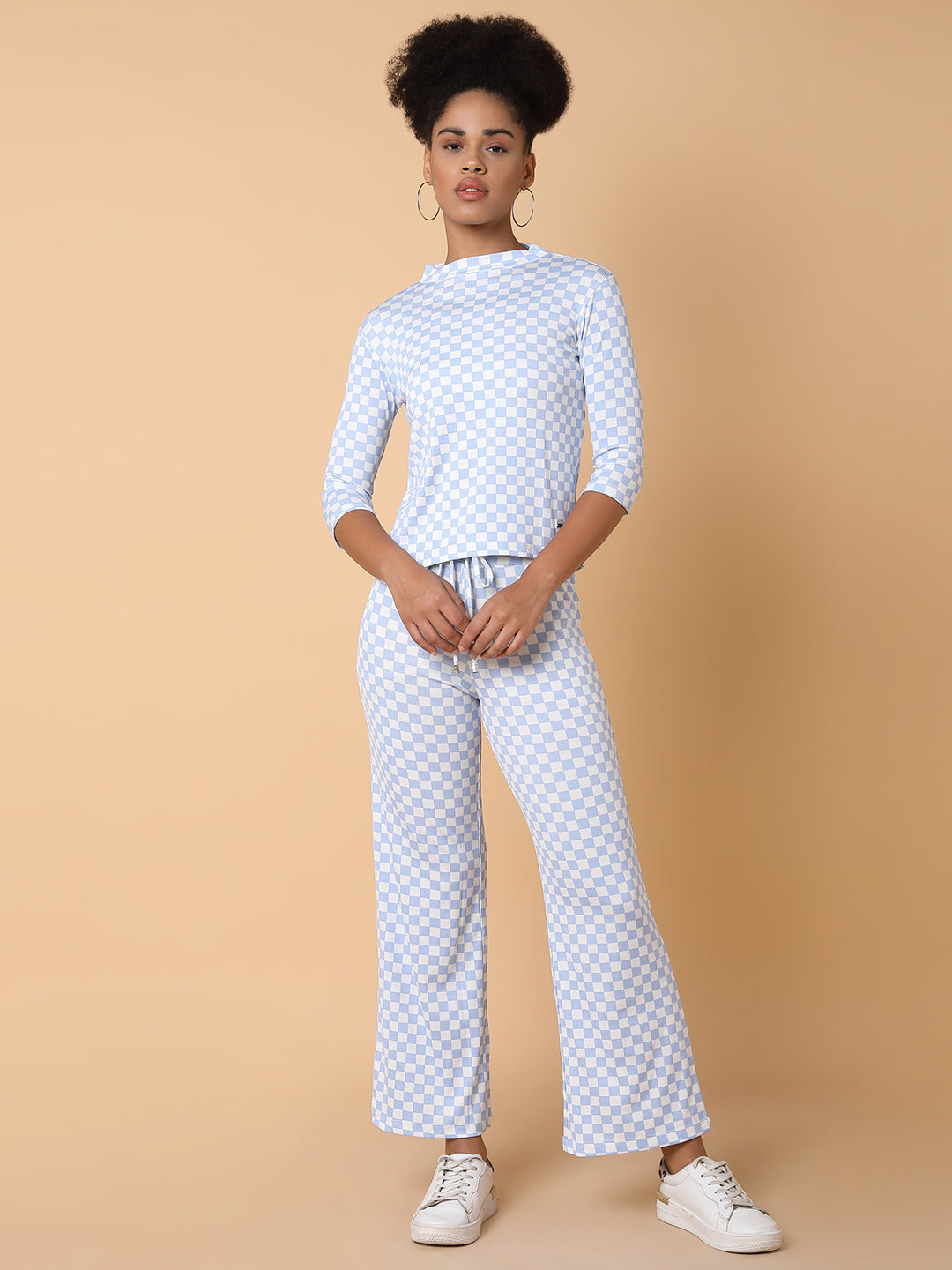 Women Blue Checked Tracksuit