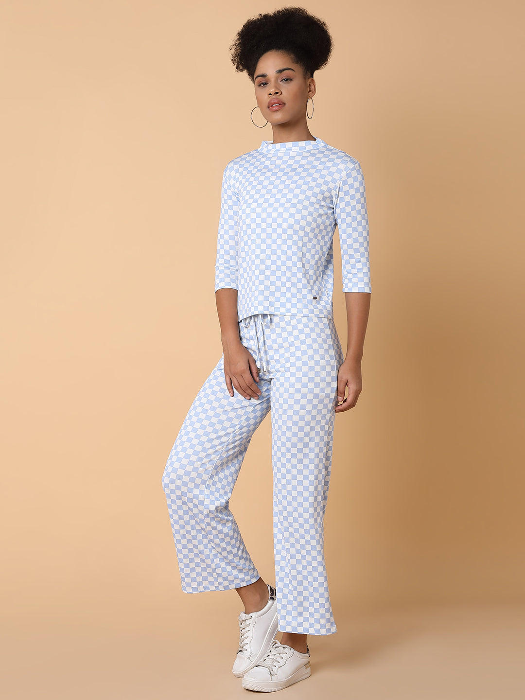 Women Blue Checked Tracksuit