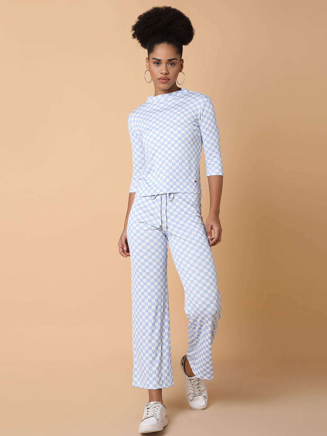 Women Blue Checked Tracksuit