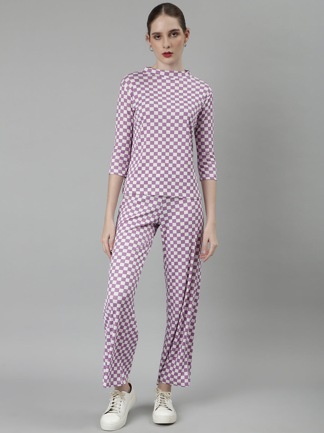 Women Lavender Checked Tracksuit