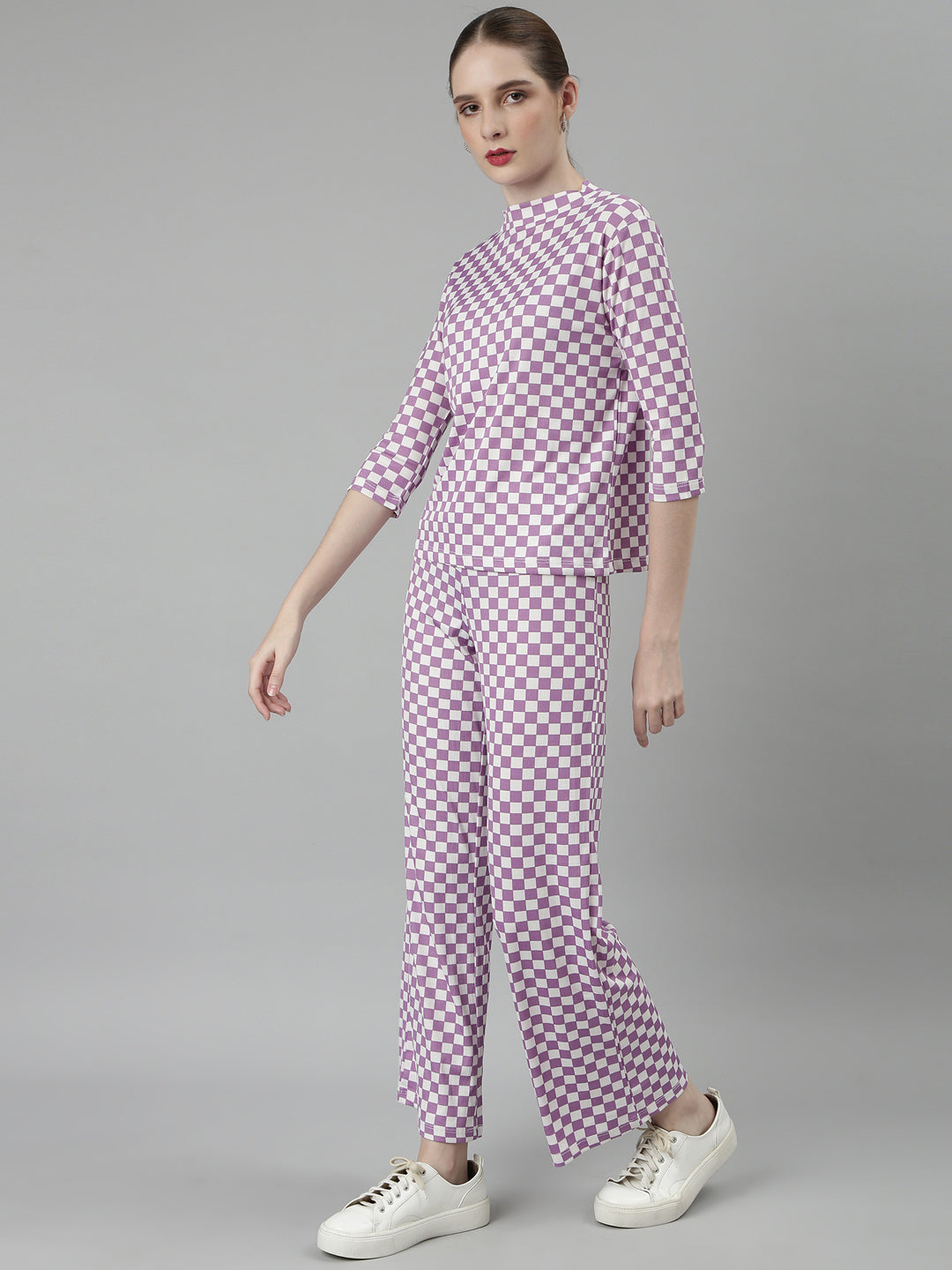 Women Lavender Checked Tracksuit