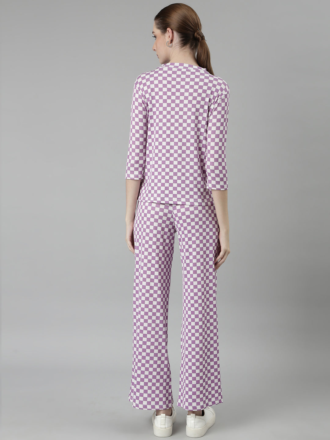 Women Lavender Checked Tracksuit